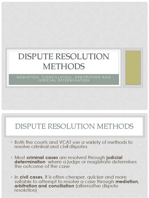 Dispute Resolution Methods Mediation Alternative Dispute Resolution