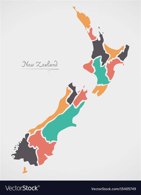 New Zealand Map With States And Modern Round Vector Image