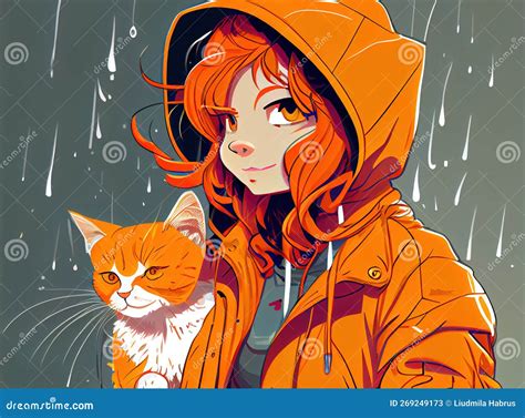 Anime Girl And Cat Generative Ai Stock Image Image Of Beauty Style