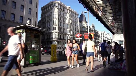 People Walking By Gran Via In Madrid Youtube