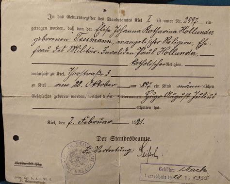 [german english] early german birth certificate looking for help with the cursive handwriting