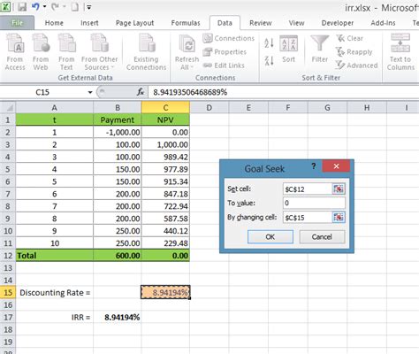 How To Use Goal Seek In Excel For Irr Tons Of How To