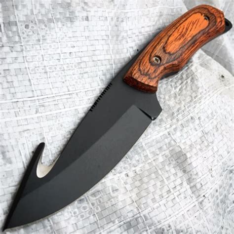 8 Full Tang Gut Hook Skinner Hunting Knife Wood Survival Skinning