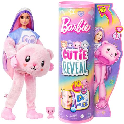 Barbie Cutie Reveal Teddy Cozy Cute Tees Dukke Med Rosa Bamsekostyme