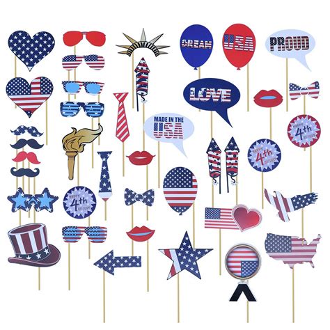 Amosfun 40 Pcs America Independence Day Photo Booth Props 4th Of July