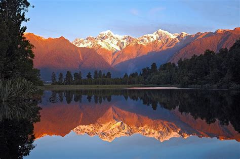New Zealand Lake Matheson Mountains Mount Cook Water Landscape