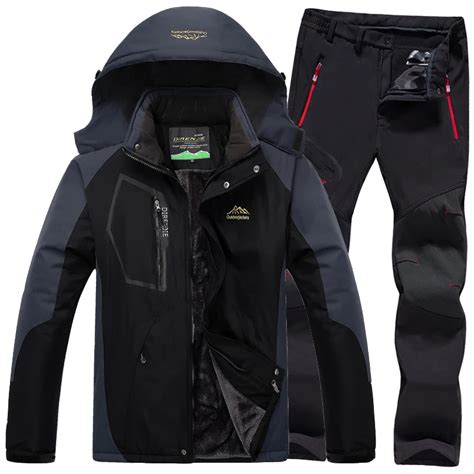 Men Winter Waterproof Thermal Fleece Jackets Pant Plus Size Trekking