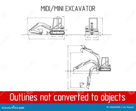 Typical Mini Excavator Overall Dimensions Outline Blueprint Template