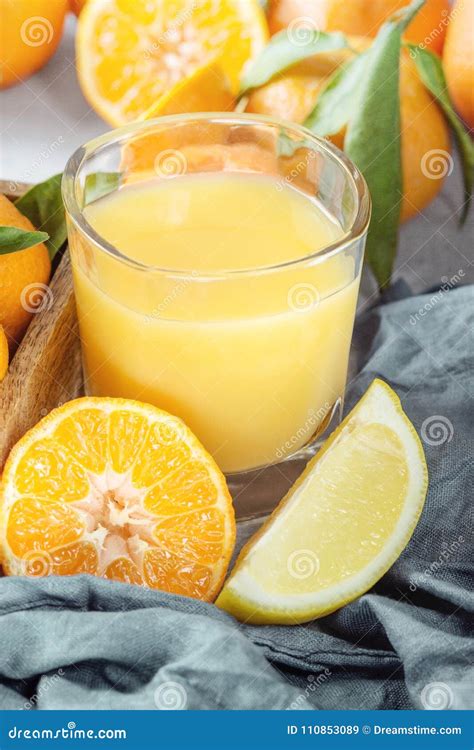 Citrus Fruits Mandarin Tangerine Lemon And Juice Stock Image