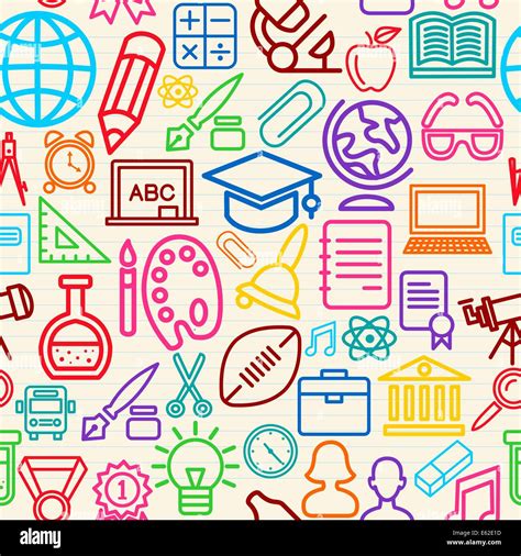 Education Seamless Pattern Background With Colorful School Icons And