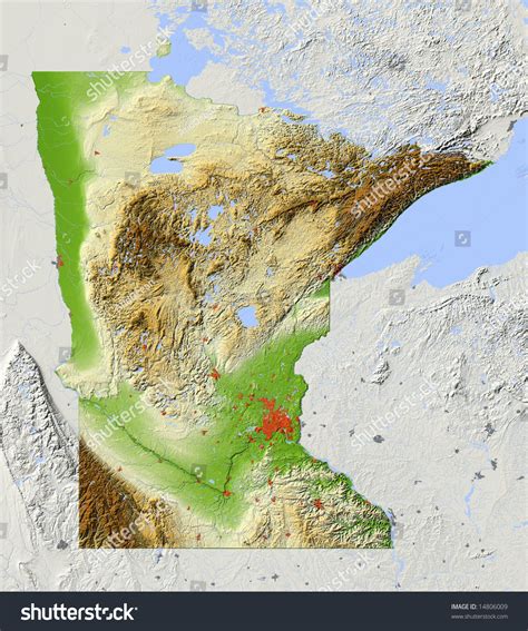 Minnesota Shaded Relief Map Major Urban Stock Illustration 14806009