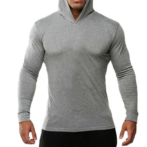 Mens Bodybuilding T Shirt Men Gyms Hooded Long Sleeve T Shirts Fitness