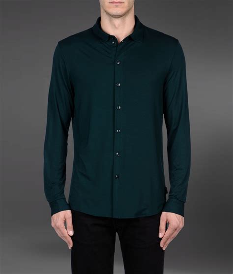 Armani Long Sleeve Shirt In Green For Men Dark Green Lyst