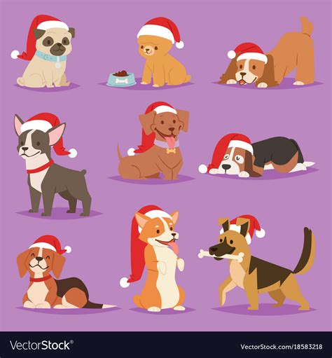 Christmas Dog Cute Cartoon Puppy Characters Vector Image