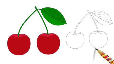 How To Draw Cherry Fruit Cherries Drawing Easy And Coloring Page Youtube