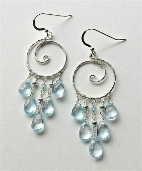 Sky Blue Topaz Chandelier Earrings Silver Koru Earrings Boho Etsy