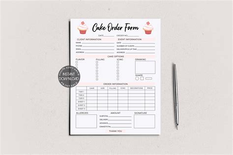 Editable Cake Order Form Template Bakery Order Form Receipt