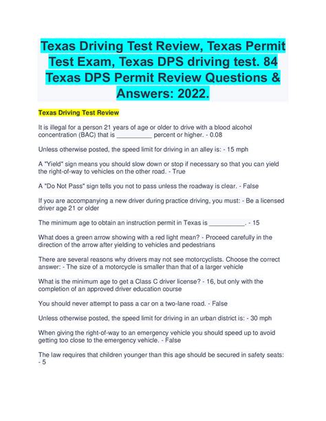 Texas Driving Test Review Texas Permit Test Exam Texas Dps Driving