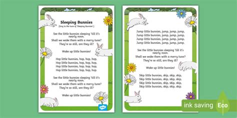 Sleeping Bunnies Nursery Rhyme Poster Twinkl Teach
