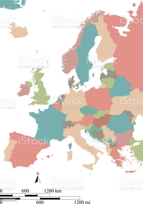 Kolorowa Mapa Europy Wektorowa Ilustracja Konturowa Europa Map Skali