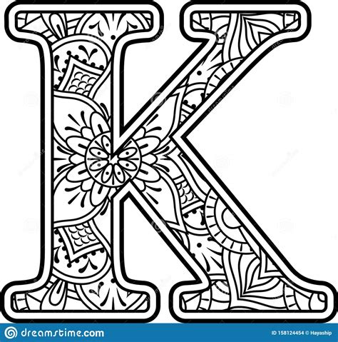 Initial K Doodle Mandala Art Coloring Therapy Stock Vector