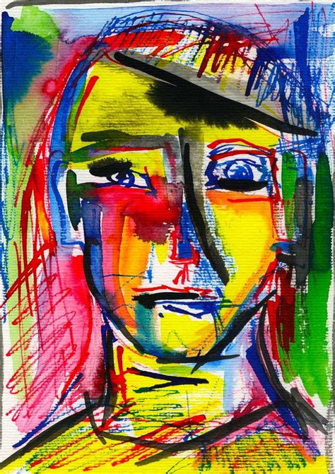 An Abstract Painting Of A Woman S Face With Different Colored Lines On