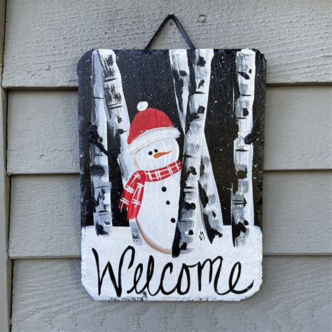 Painted Slate Sign Winter Slate Sign Winter Door Hanger Snowmen