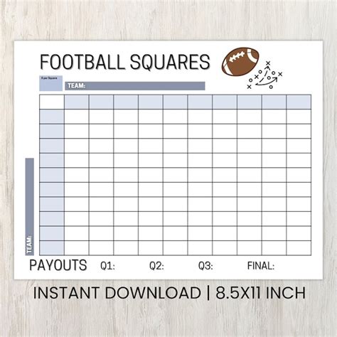 Football Squares Printable Etsy