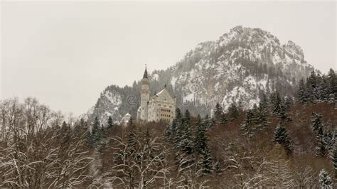 Schloss Neuschwanstein Castle Foggy Winter View In Germany Bavaria