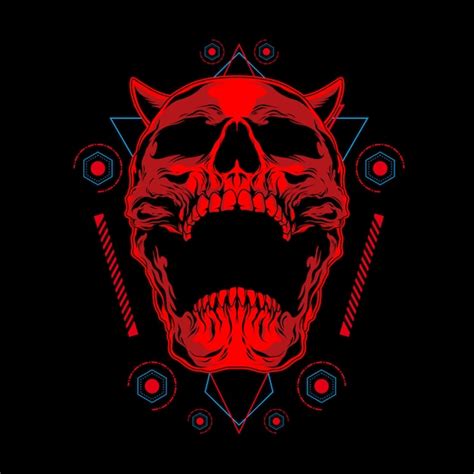 Premium Vector Red Demon Skull Illustration With Sacred Geometry