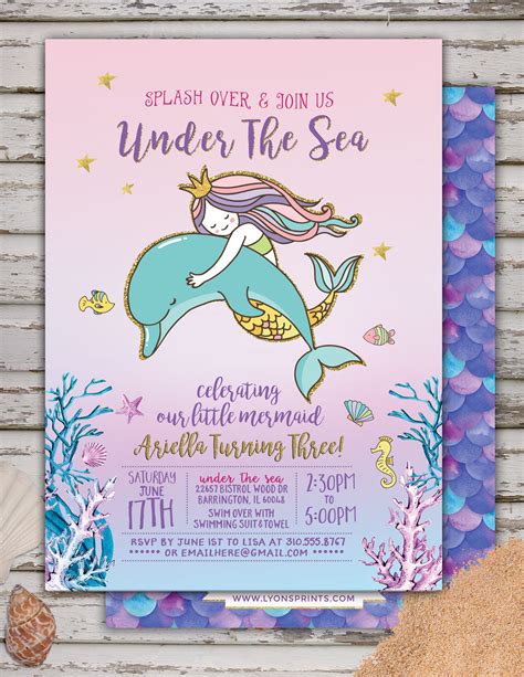 Mermaid Invitation Mermaid Birthday Invitation Under The Sea Birthday