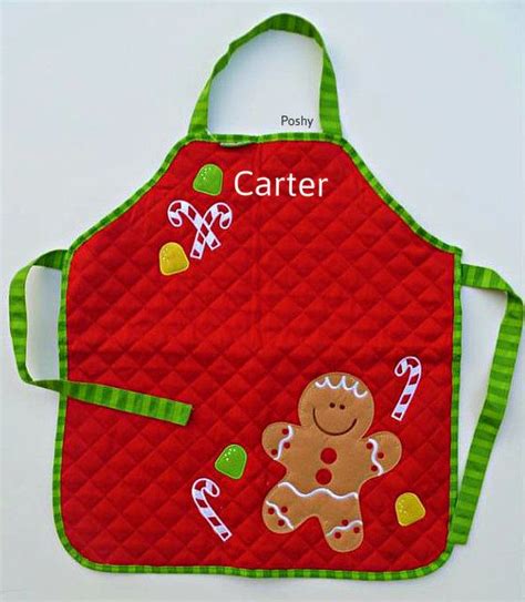 Personalizd Kids Christmas Holiday Apron In Gingerbread Man Theme By