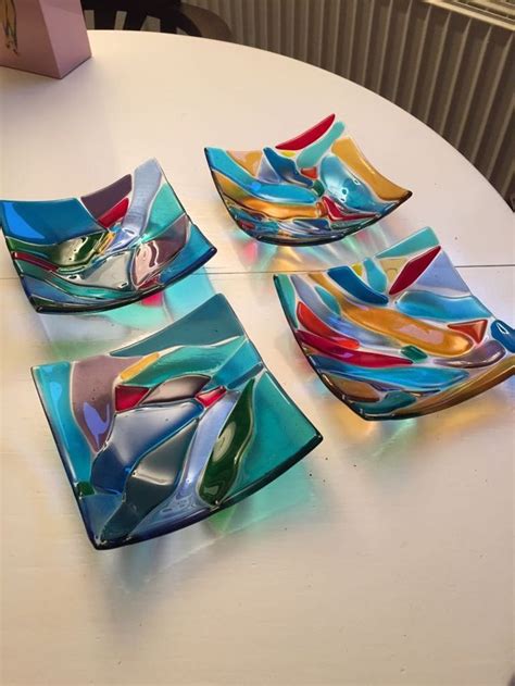 Glasfusion Schaaltjes Fused Glass Art Fused Glass Artwork Fused Glass Bowl