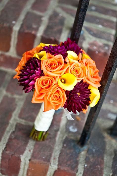 Bright purple and orange wedding bouquets. Pin on Red and Purple Wedding Flowers