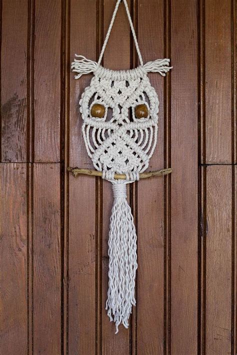 Macrame Owl Wall Hanging Macrame Owl Little Owl Paracord Wooden Beads Natural Cotton Dream