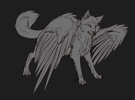 Winged Wolf Lineart By Riokou On Deviantart