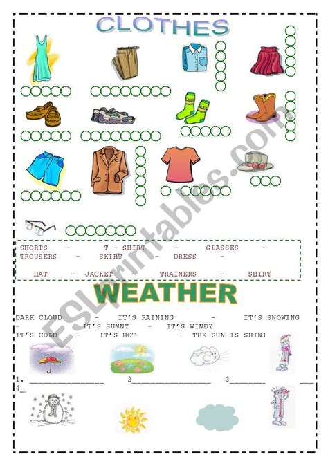 Clothes Weather Esl Worksheet By Vickyvar