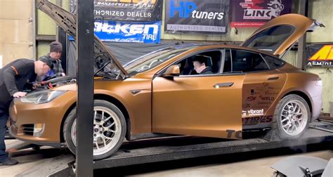 Watch The Worlds First V8 Powered Tesla Dyno Test