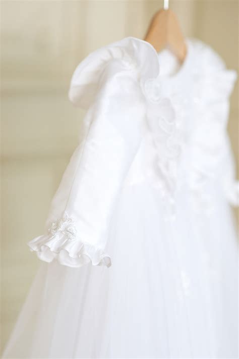 White Princess Catholic Baptismal Dress Decorated With Lace