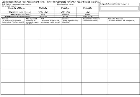 Here Is Our Blank Part B Risk Assessment Form Use This Form For Any