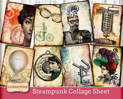 Steampunk Junk Journal Collage Sheet Atc Printable Paper Etsy