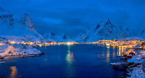 Reine Village At Night Lofoten Islands Norway Stock Image Image Of