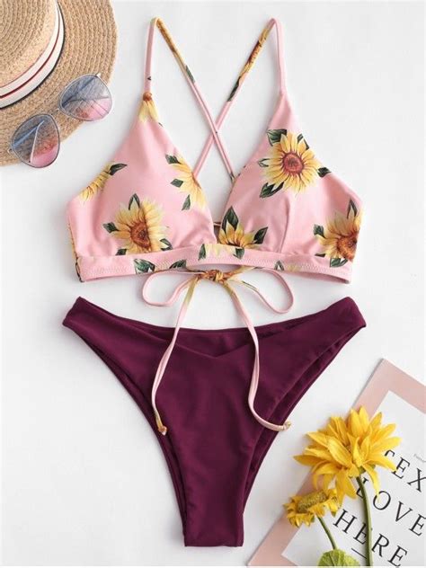 Swimwear Bikinis Bikini Sets Zaful Sunflower Criss Cross Bikini