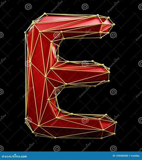 Capital Latin Letter E In Low Poly Style Red And Gold Color Isolated On