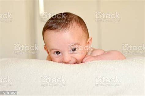 Baby Boy Biting Hand Staring At Camera Stock Photo Download Image Now
