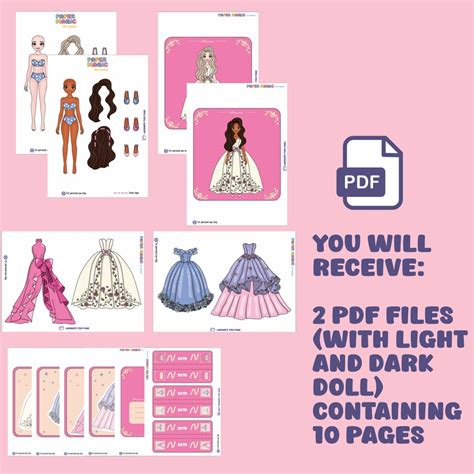 Printable Paper Doll Princess Paperdoll Princess Dresses Etsy