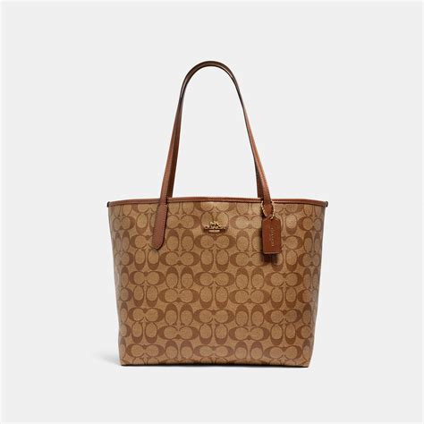 Coach 5696 City Tote In Signature Canvas Khakisaddle 2