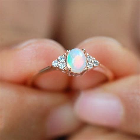 Opal Engagement Ring Valentine Gift Dainty Ring 14k Rose Etsy Opal