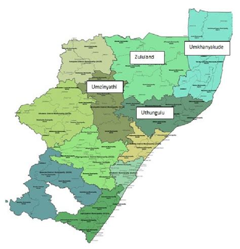 Map Of Kwazulu Natal Showing The District Municipalities From Which