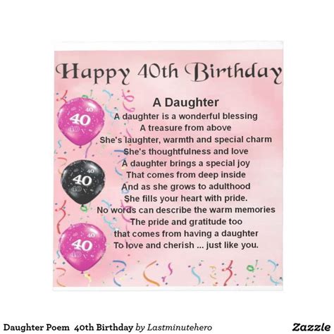 Funny 40th birthday card sayings luxury happy birthday darling daughter birthday card sayings birthday wishes greetings birthday message for daughter. Daughter Poem 40th Birthday Notepad | Zazzle.co.uk | 40th ...